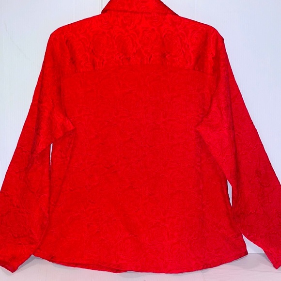 Chico’s Red Jacquard  Jacket / Top Excellent Women’s size 3 ( fits 16 ) - Picture 2 of 12